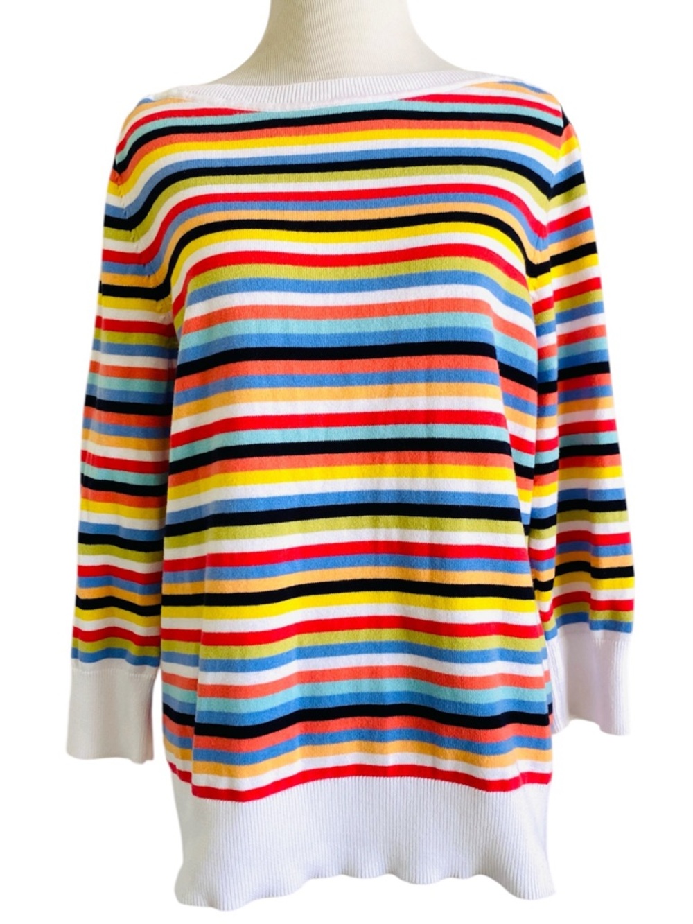 Talbots Women's Petites Striped Knit Sweater Large Pullover Multicolor Cotton
